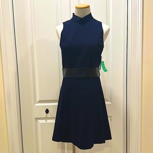 Navy, belted Alice and Olivia dress
